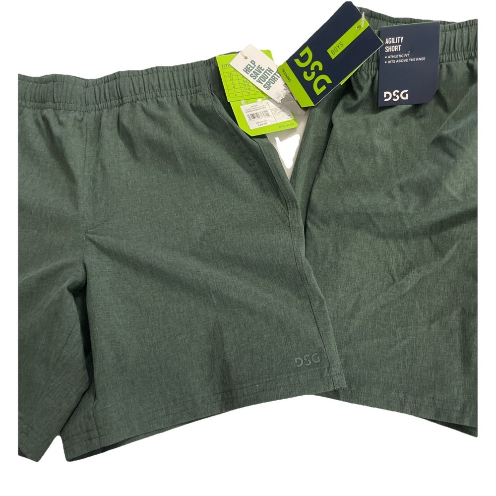 2 New DSG Boys Sz S 8-9 Green Agility Shorts Heather Pockets Above Knee Athletic